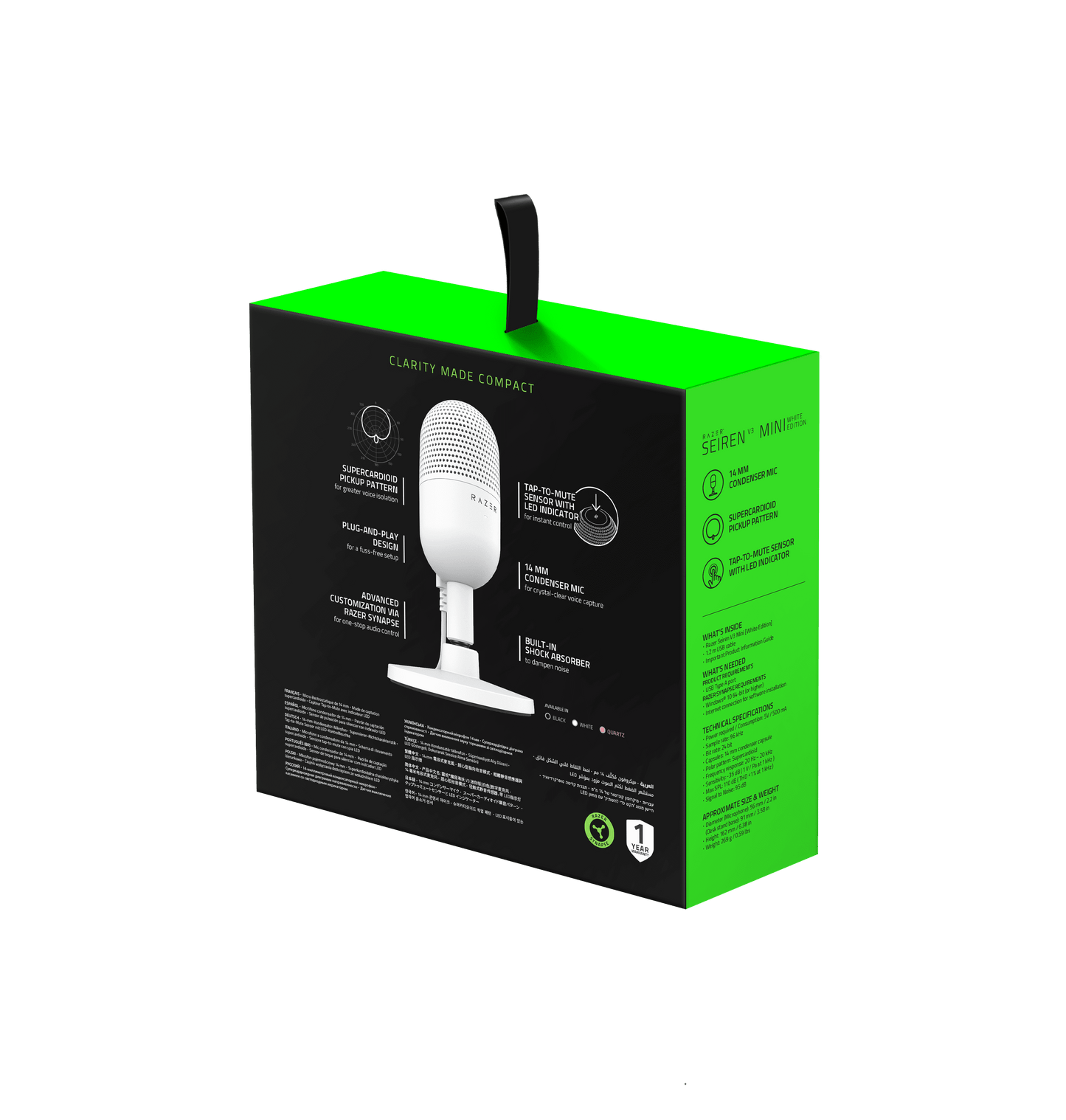 Seiren V3 Mini Ultra-Compact USB Microphone, Tap to Mute, White Edition