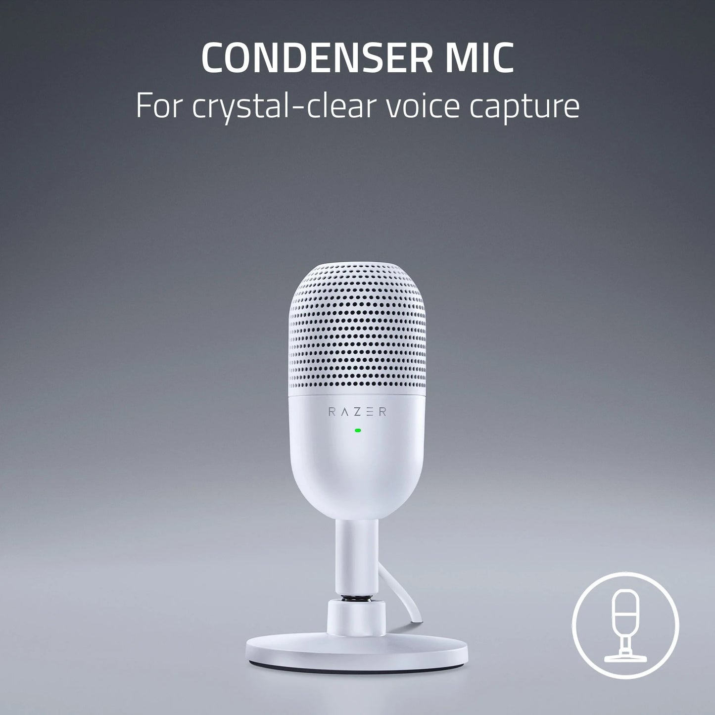Seiren V3 Mini Ultra-Compact USB Microphone, Tap to Mute, White Edition