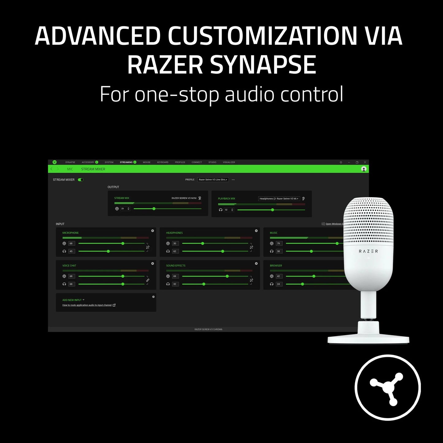 Seiren V3 Mini Ultra-Compact USB Microphone, Tap to Mute, White Edition